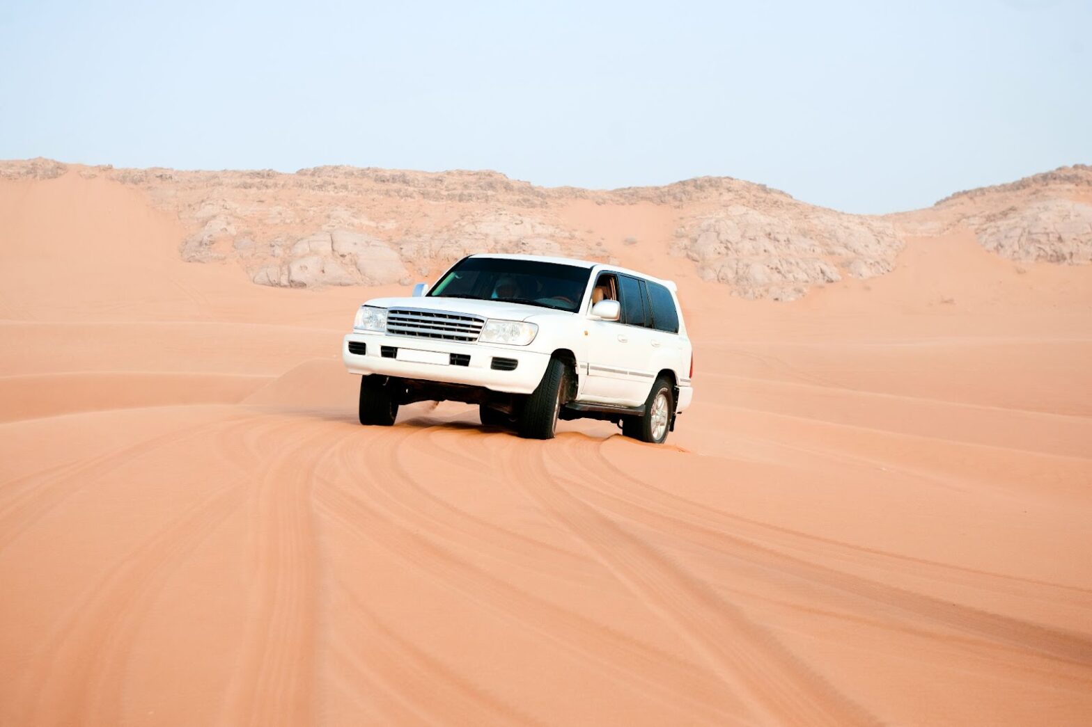 White car in desert