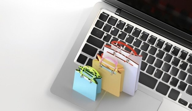 Shopping on laptop keyboard
